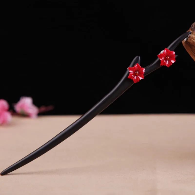 

Kanzashi Hair Stick Pin Bun Holder Black Wood Ebony Resin Rose Oriental Chinese Japanese Style Kimono Yukata Accessory HS012