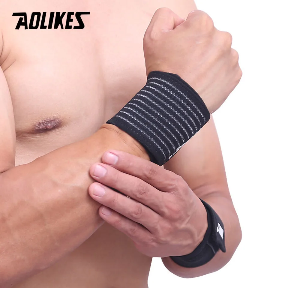 AOLIKES 1PCS ผ้าพันแผลกีฬายืดหยุ่นสายรัดข้อมือ Gym สนับสนุนสายรัดข้อมือเทนนิสผ้าฝ้าย Weat ฟิตเนส Powerlifting