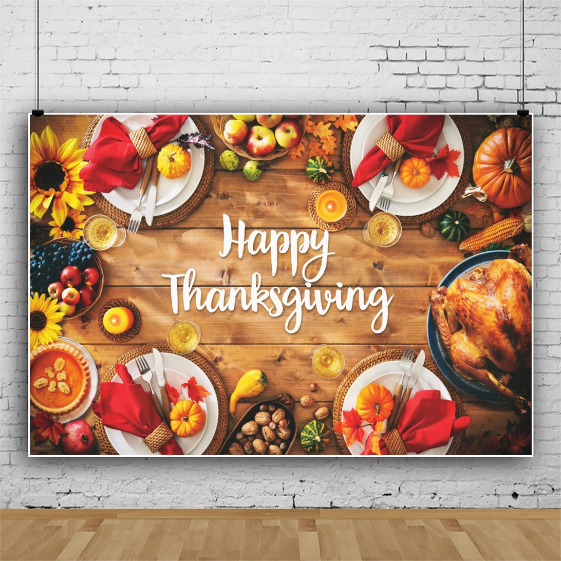 Laeacco ThanksGiving Festival Party Backdrop Pumpkin Fruit Turkey Customized Banner Poster Photography Background Photo Studio