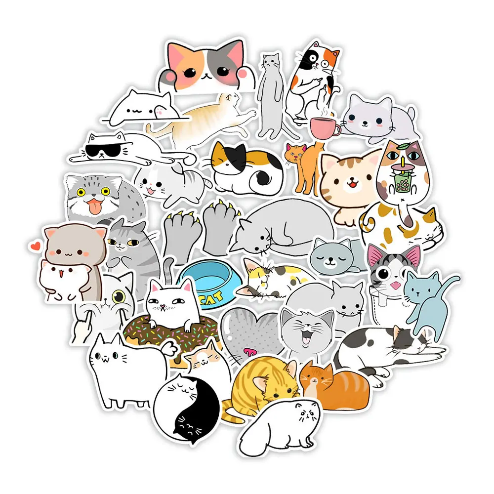 Pegatinas de dibujos animados Kawaii para niños, adhesivo de papelería para niños, Animal, gato, Graffiti, álbum de recortes, teléfono, portátil, calcomanías de decoración DIY, 50 Uds.