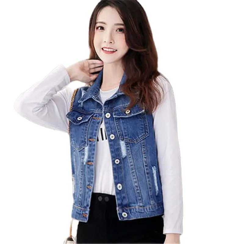 Women denim vest spring autumn new style Korean waistcoat vest sleeveless waistcoat slim fit all-match ladies short coat topA484