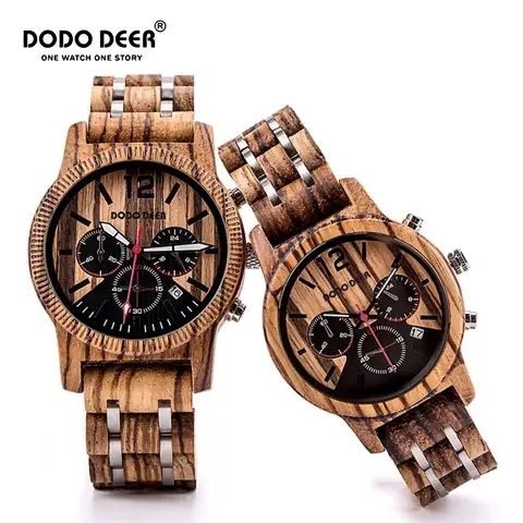 DODO DEER Men's Women's Watches Male Stylish Cool Calendar Wooden Chronograph Business Military Couple Wristwatches Dropship