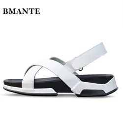 Bmante Genuine Leather Men Beach Sandal Basic Rome Slides Summer Male Owen Shoes Casual Popular Slippers Outside High Stret