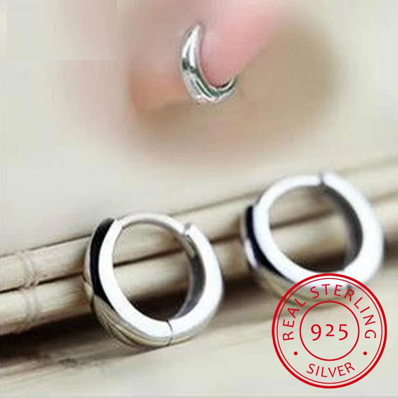 925 Sterling Sliver Loop Circles Wide Small Huggies Hoop Earrings For Women Girls Men Jewelry Anti-Allergic Aros Aretes Ohrringe