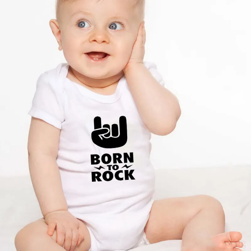 Funny BORN TO ROCK Letters Print Newborn Baby Bodysuit Black Onesie Body Baby Girls Boys Clothes Summer Cotton Outfits