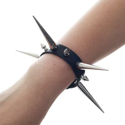 Long Spike Bracelet Punk Faux Leather Bracelets Goth Girl Boy Bangle Studded Rock Wristband for Women Men Emo Jewelry