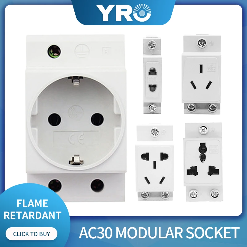 AC30 Socket EU AU 35mm DIN Rail Mount AC Power 10A 16A 25A 250V 440V 2/3/4/5 Pin Plug Modular Cabinet Sockets