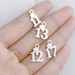 50pc 10*15mm Mirror polish Stainless Steel Heart number 11-18 cut Charm For Necklace/bracelet DIY Women Handmade Jewelry Making