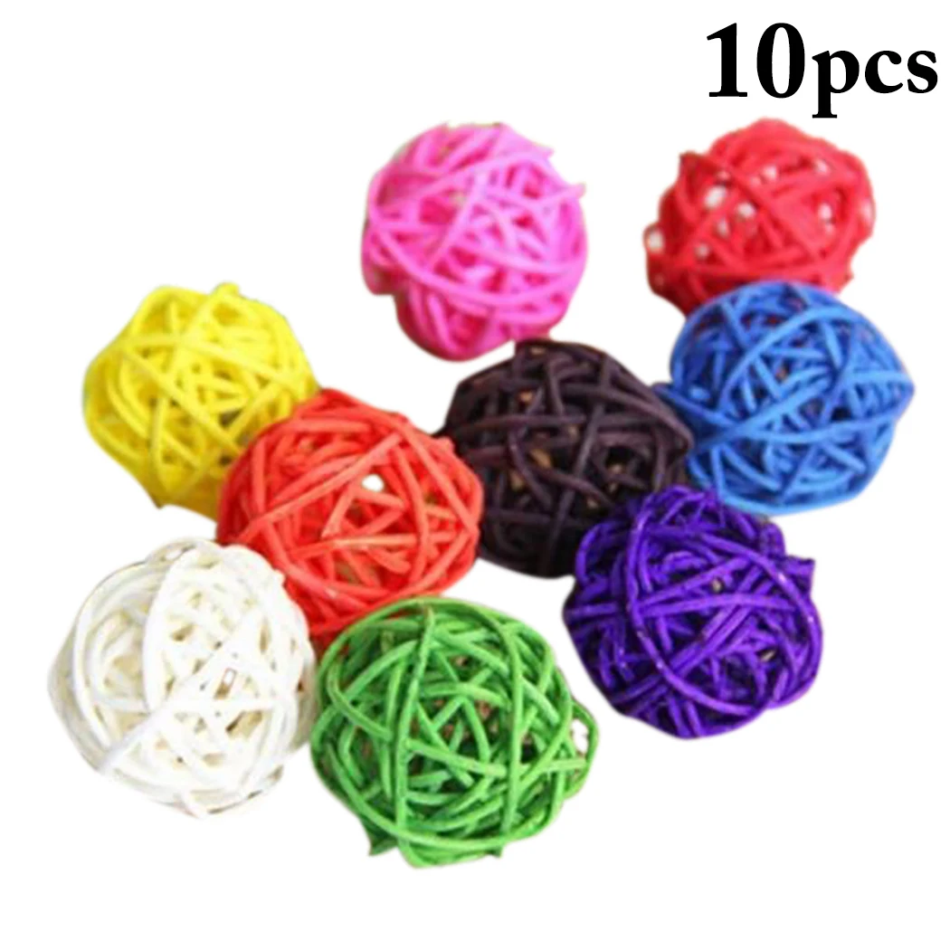 10pcs Colorful Rattan Balls Parrot Toys Bird Interactive Bite Chew Toys for Parakeet Budgie Cage Accessories Bird Playing Toys