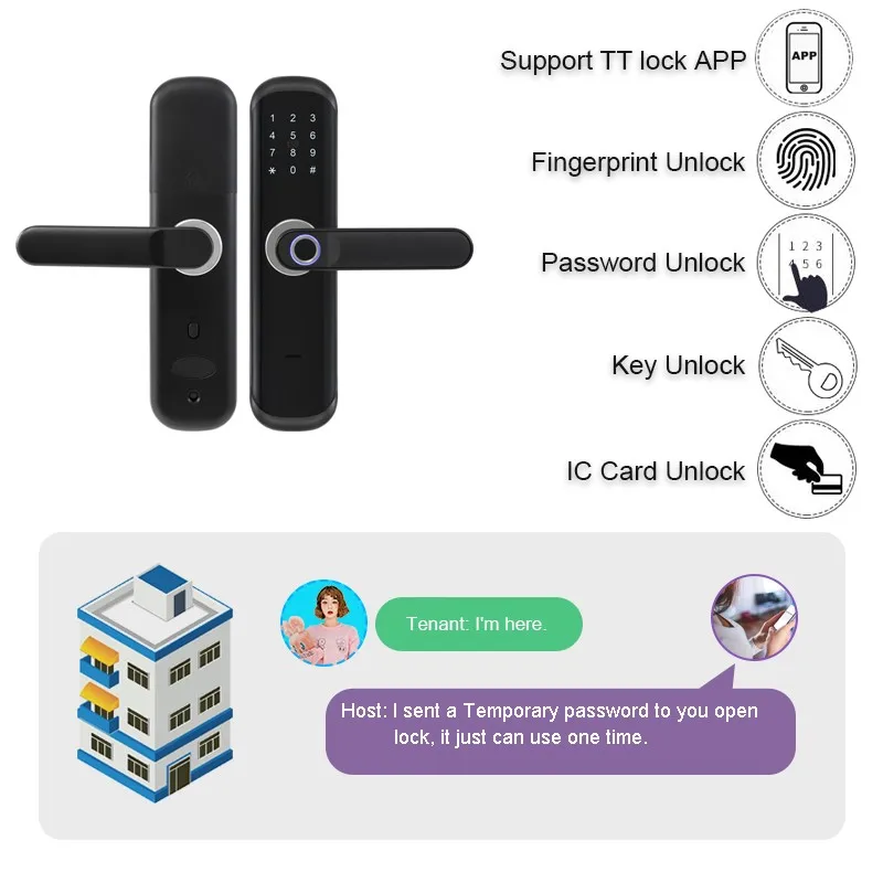 RAYKUBE TT lock Bluetooth Fingerprint Door Lock M1 Card Password Keyless Add Gateway Work With Alexa/Google Unlock Wifi Black X3