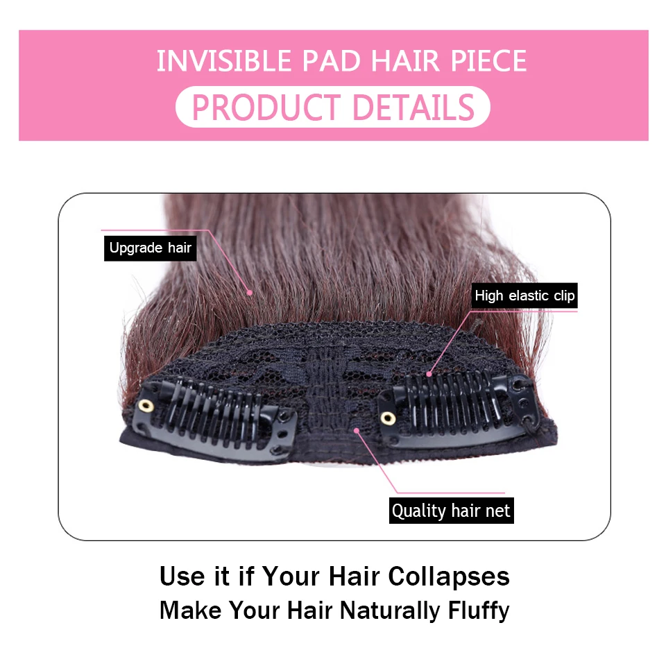 HUAYA Synthetic Straight Pad Hair Piece Top Two Side Invisible  Ivisiblity Thickened Hair Root Pad High Natural Hair Extension