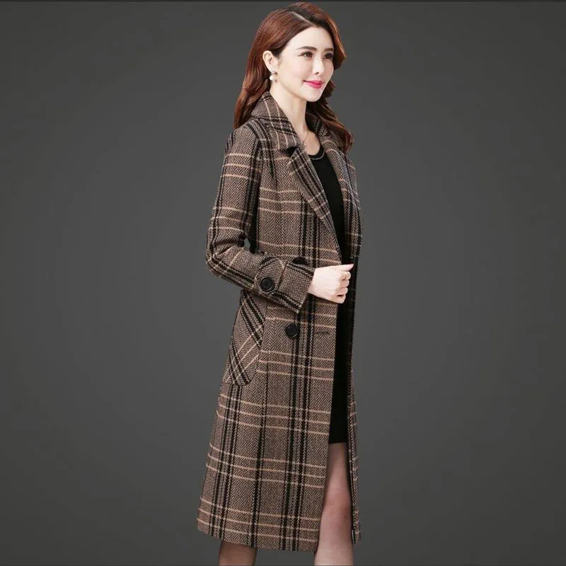 Imagem -05 - Cabolsa de Comprimento Médio de lã para Mulheres Seção Longa sobre o Joelho Cabolsa Grosso Quente Tartan Houndstooth Moda Outono e Inverno Nova