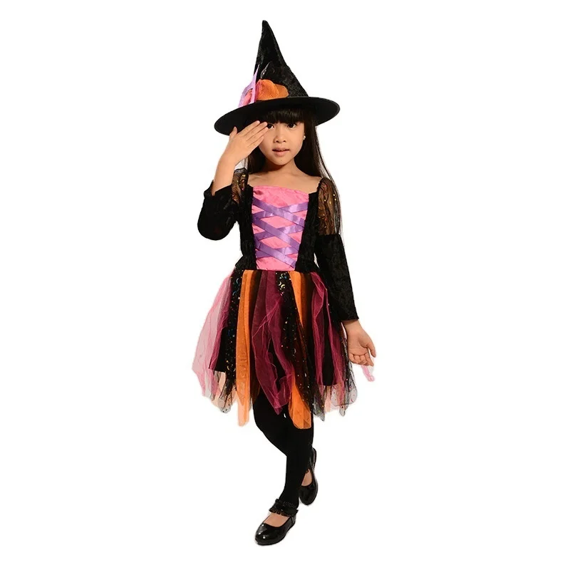 Halloween masquerade ball uniform little witch capped Cosplay performance dance platform dress