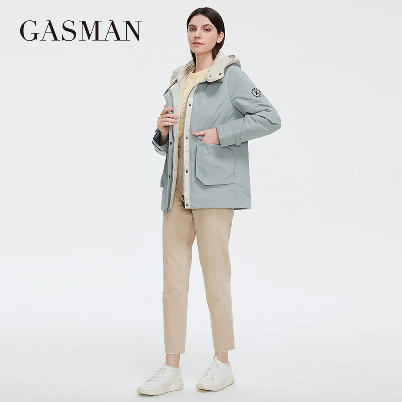 GASMAN 2022 New Women\'s Spring and Autumn Jacket Brand High Quilted Hooded Women Coat Fashion Casual Short Pocket Parka 81801