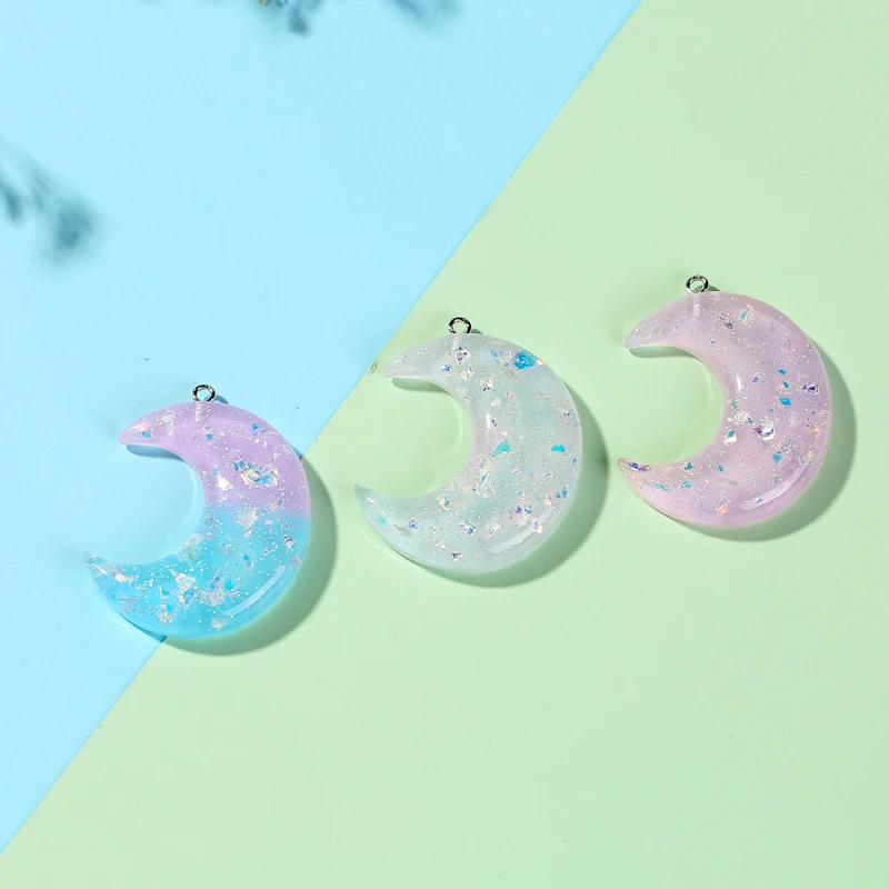 10pcs 40*35mm Flatback resin colorful moon charms perfect for pendants,earrings diy Keychain parts