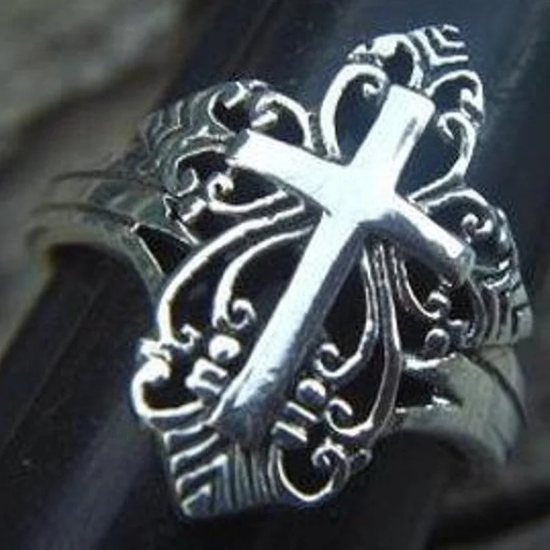 Jianjie Men\'s Unique Rock Crow Cross Flower Pattern Rings Delicate Party Banquet Charm Jewelry for Men Ring Accessories Trend