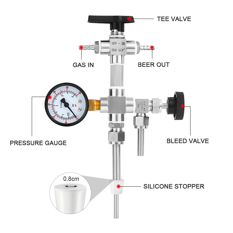 Upgraded Counter Pressure Bottle Filler with 0-60 Pressure Gauge, Homebrew Beer Bottling Device Oxygen-free Contact Transfer Kit