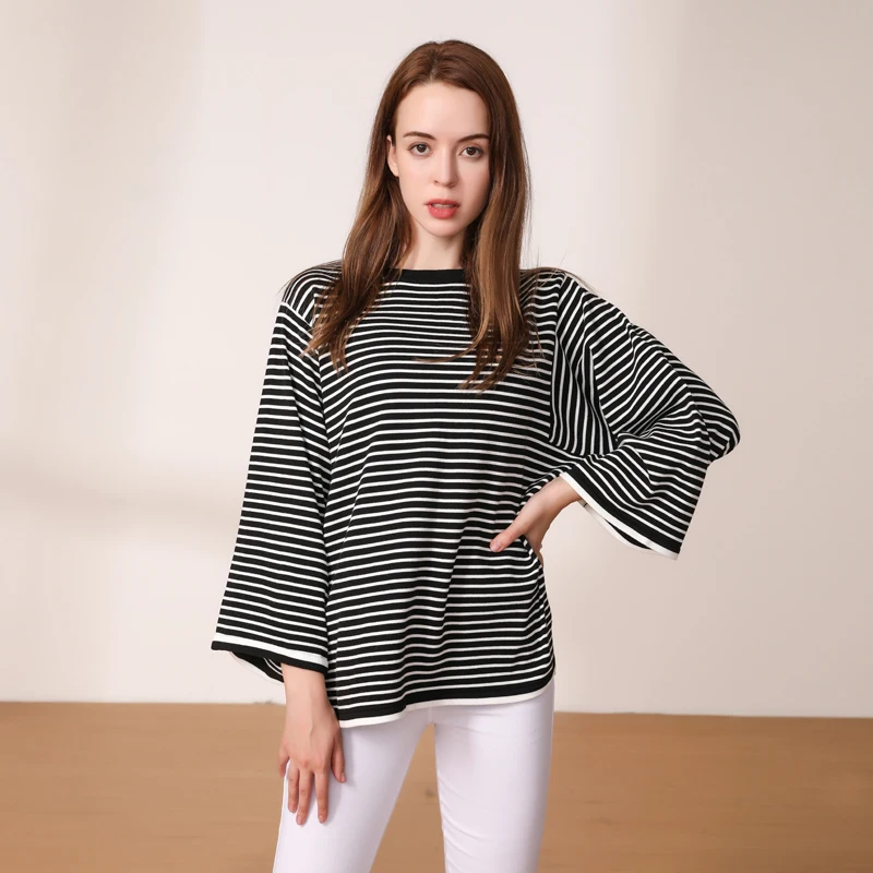 Striped Blouses Basic Clothing Korean Fashion Women's Sweater Tops Style Outerwear 2024 Pullover Female Clothes Cropped Ladies