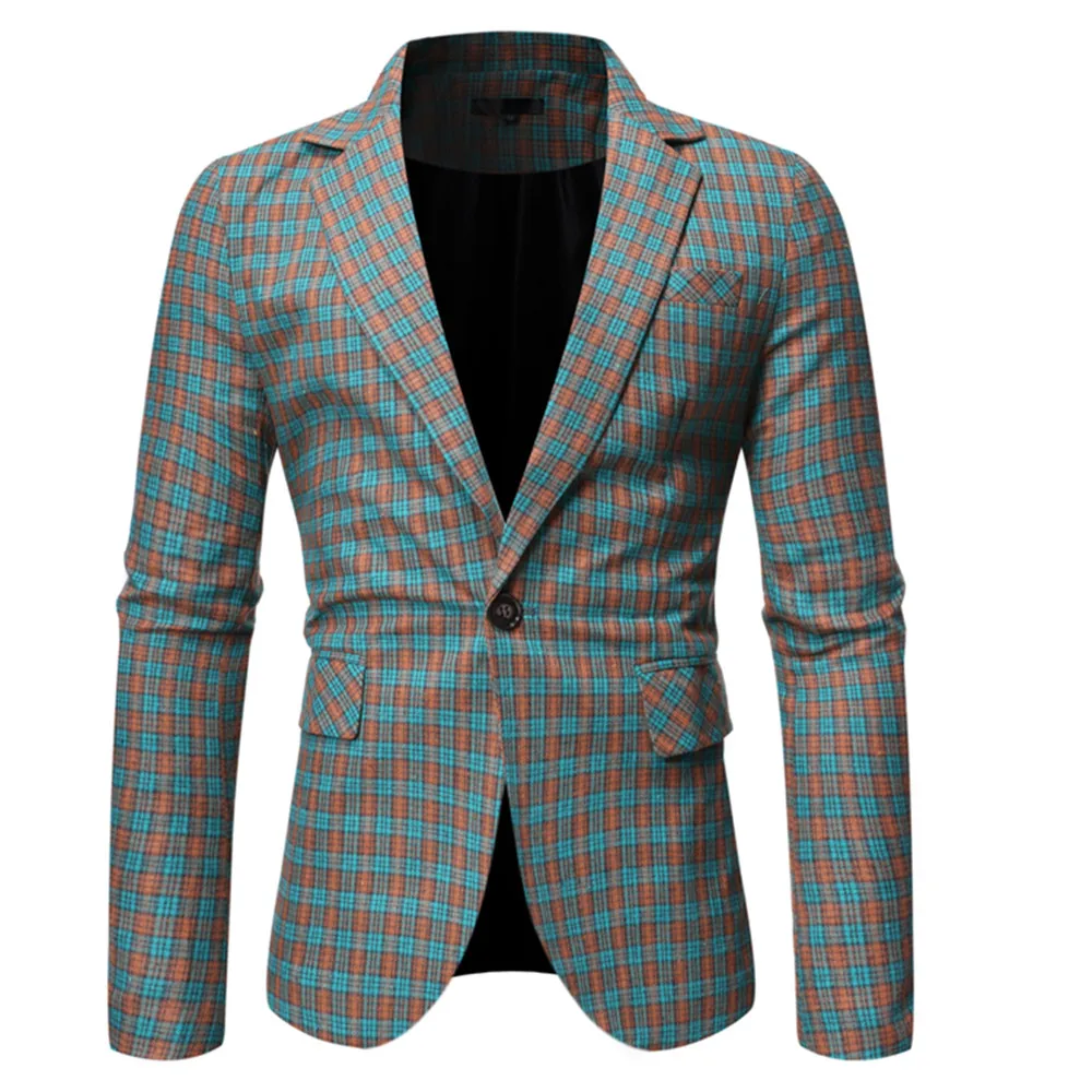 

New Design Chic Men Tuxedos High Quality Check Streetwear Blazer Plaid Handsome Party Wedding Groomsmen Prom 1 Piece