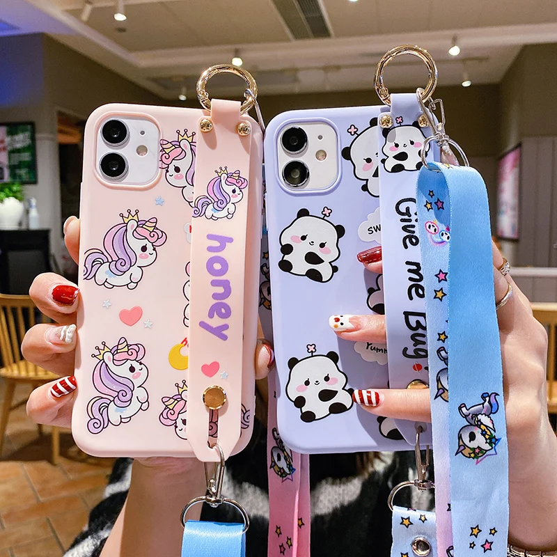 Holder Case For Samsung Galaxy Note 20 10 8 9 S7 S8 S9 S23 S10 S22 J4 J6 A6 S20 A7 A8 Plus A9 2018 Cat Rabbit Wrist Strap Case