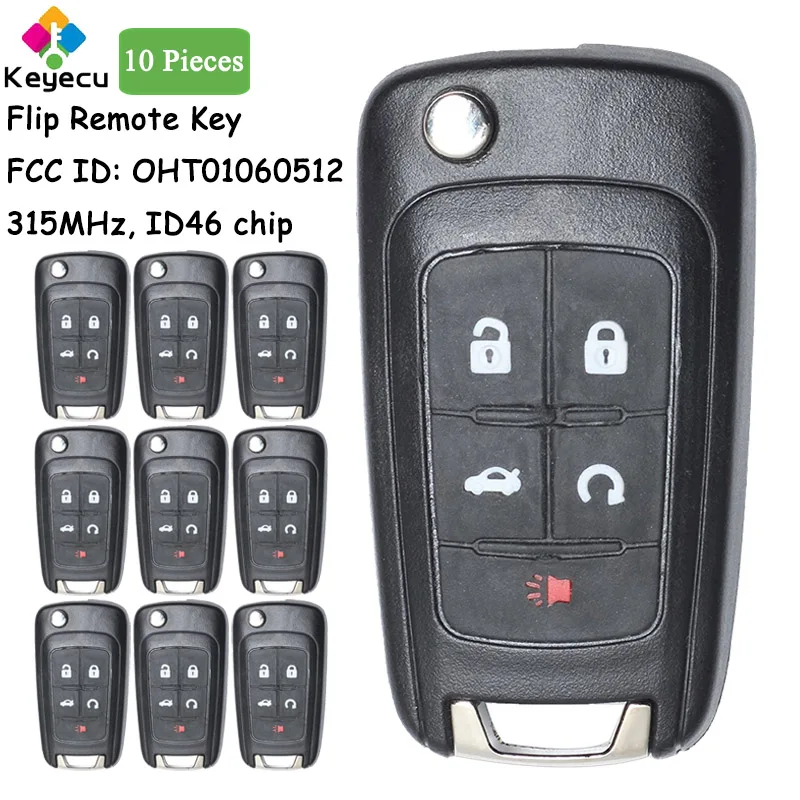 KEYECU 10 Pieces Flip Remote Control Car Key With 4+1 5 Buttons 315MHz ID46 Chip - FOB for Buick Lacrosse Encore Regal Verano