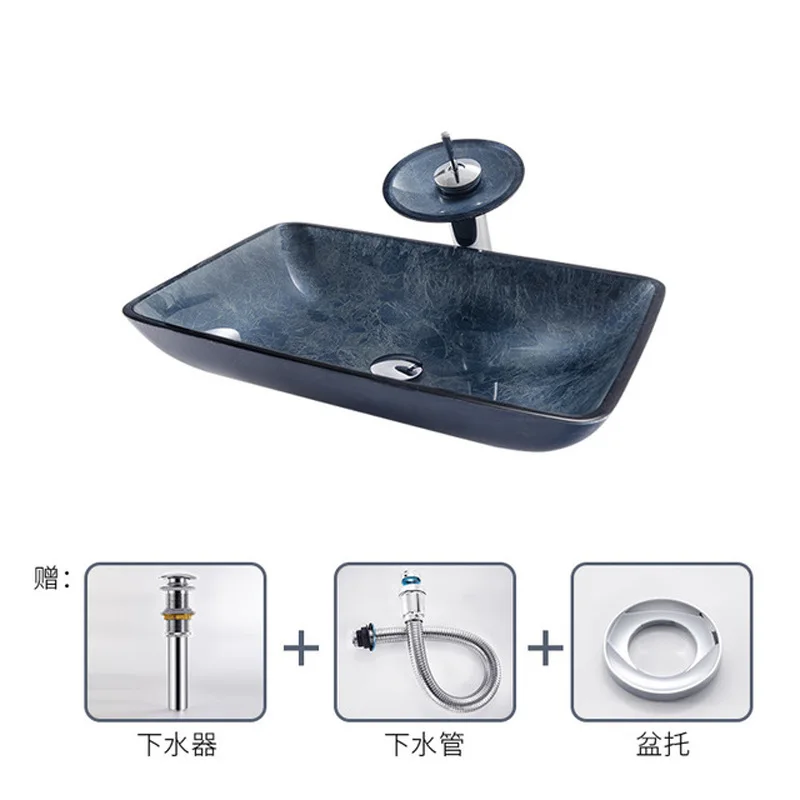 Nordic tempered glass countertop wash basin light luxury modern minimalist creative gray blue art basin bathroom home