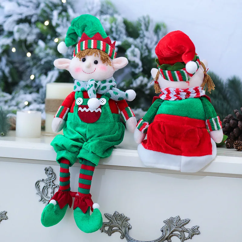 Decorazioni natalizie tionRed and green fabric peluche Leg Elf Doll Ornaments Boys Girls Elves Toy Doll per il 2022 capodanno Home Decor