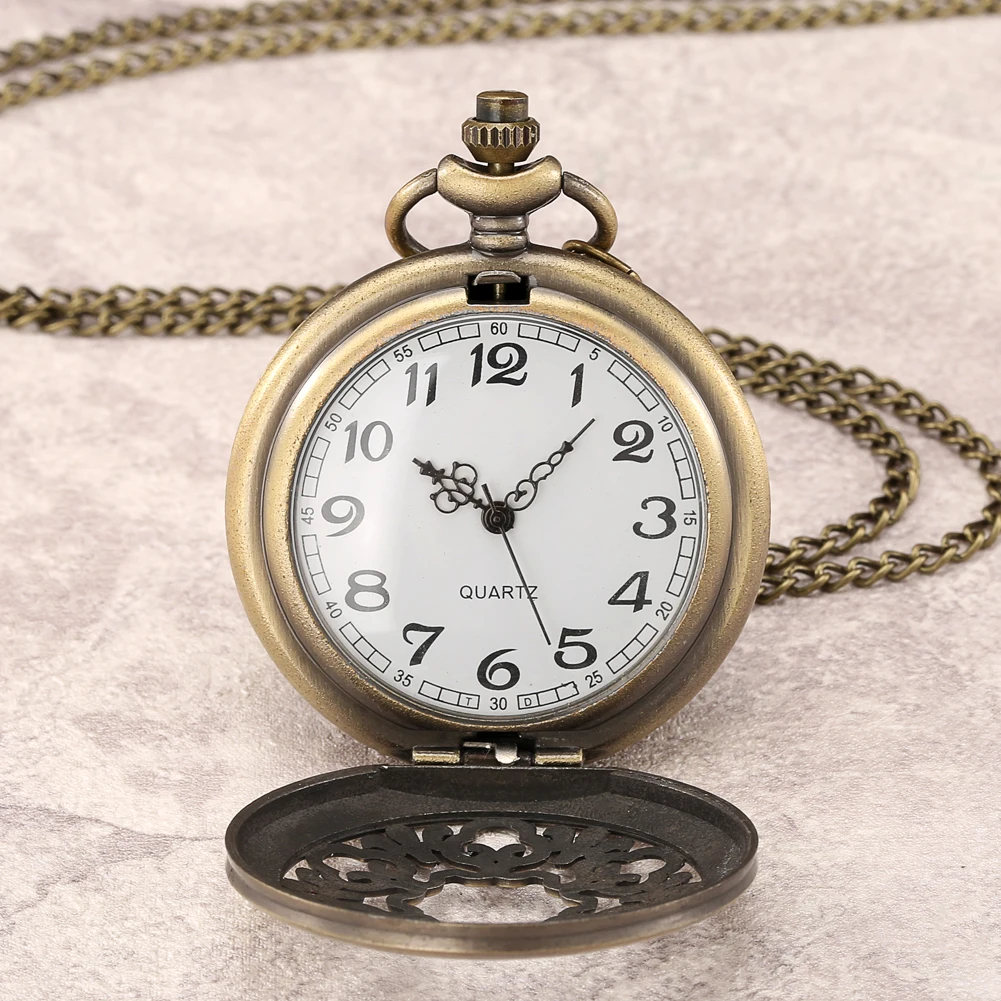 Trasparente Hollow Half Hunter orologio da tasca al quarzo collana in bronzo orologi uomo donna orologio antico con ciondolo Steampunk regali retrò