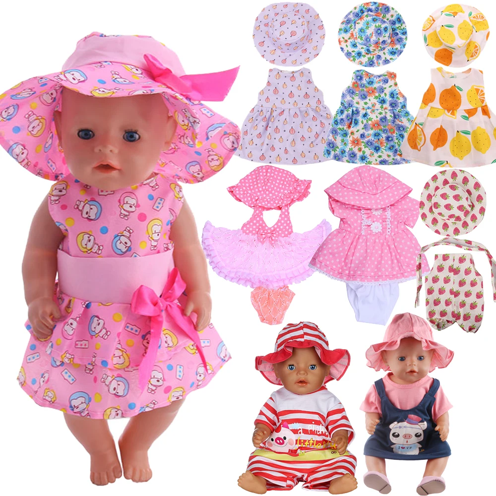 Doll Clothes Dress + Hat Cute Travel Dress Up For 18 Inch American Doll Girl's 43 Cm Baby Reborn Accessories Generation Barbies