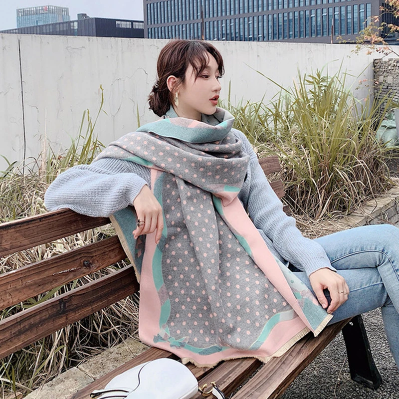 Polka dot scarf shawl women multi-functional air conditioning warm wrapped blanket cute girl wild double-sided increase scarf