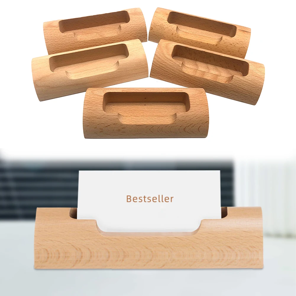 

1pc Business Card Holder Rectangular Beech Wood Business Card Base Picture Holder Manual Memo Storage Rack Home Office