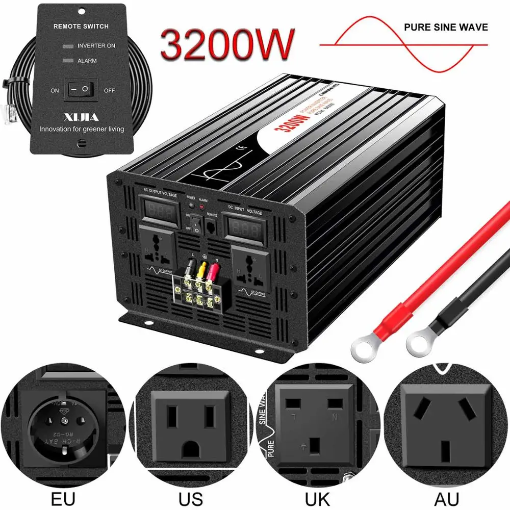 inversor de energia solar de onda senoidal pura 3200w 3000w dc 12v 24v 48v para ac 110v 220v visor digital 01