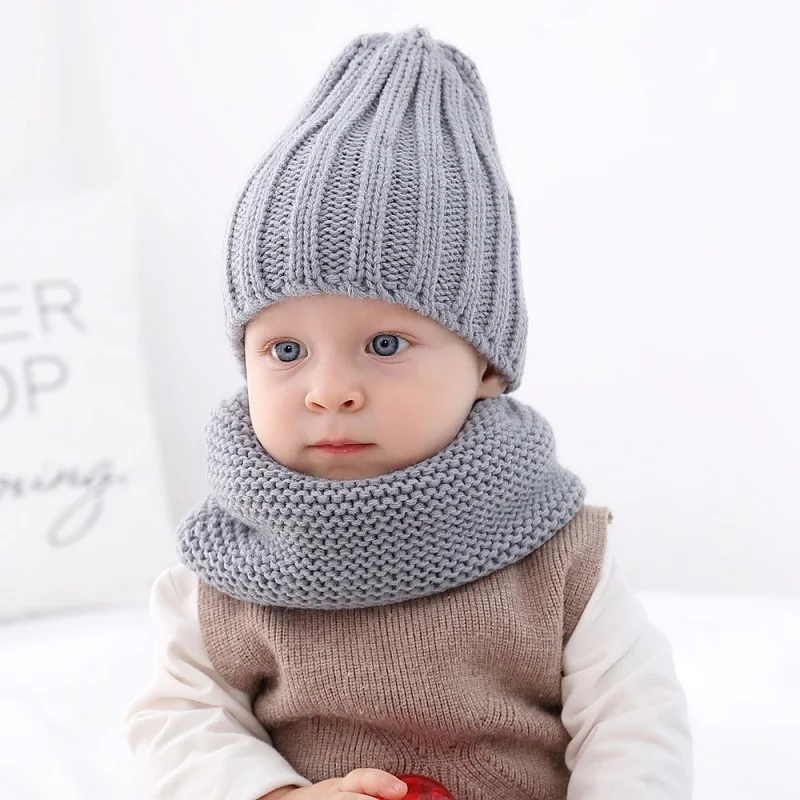 

Winter Boy Girl Solid Color Crochet Hat And Scarf Set For Kids Baby Hat Bonnet