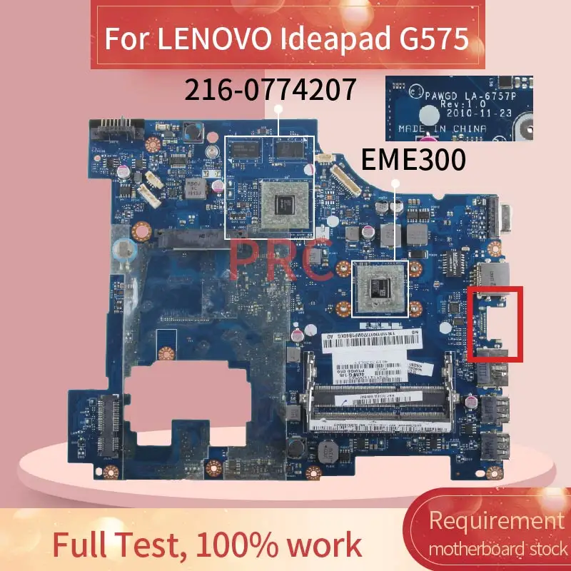 

11013937 For LENOVO Ideapad G575 EME300 Notebook Mainboard LA-6757P AMD 216-0774207 DDR3 Laptop motherboard