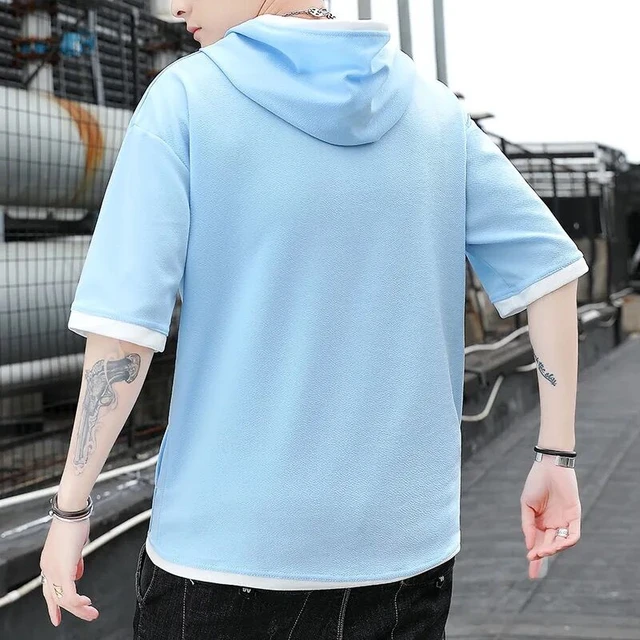 2024 new hip hop hooded short sleeve T shirt trend summer half sleeve T shirt AliExpress