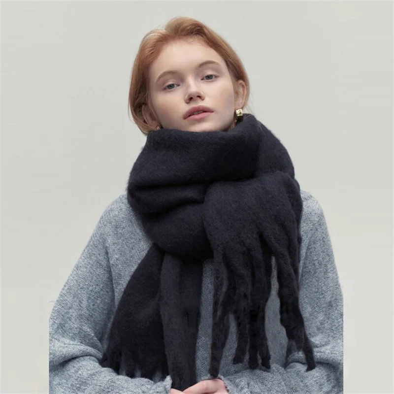 New Winter Scarf Women Cashmere Warm Pashmina Solid Foulard Female Scarves Wraps Thick Soft Bufanda Big Tassels Shawl Long Stole