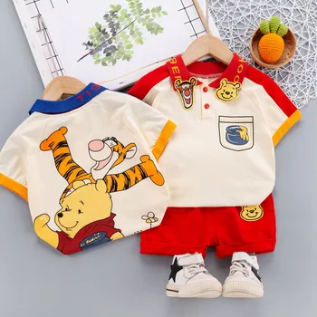 Polo à manches courtes pour enfants en bas âge, T-shirts + Shorts, 2 pièces, dessin animé Mickey, vêtements de survêtement d'été pour bébés garçons et filles, 2021
