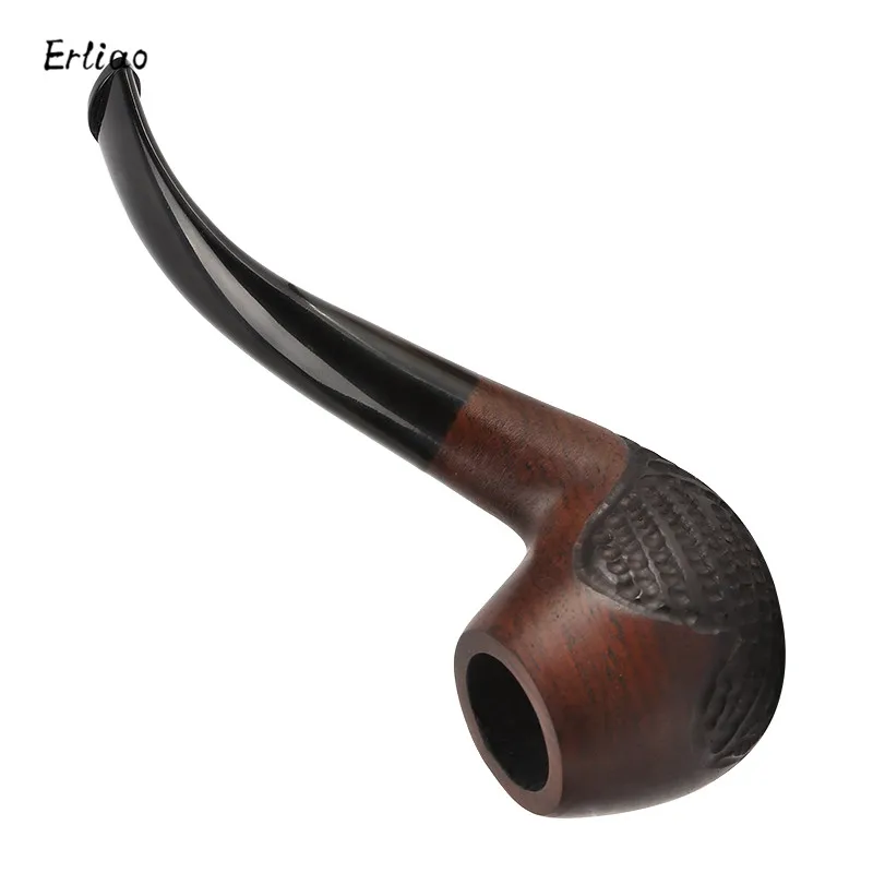 Erliao Top Grade Ebony Wood Pipe 9mm Filter Tobacco Handmade Smoking Pipe Vintage Bent Engarved Smoke Pipe Accessories