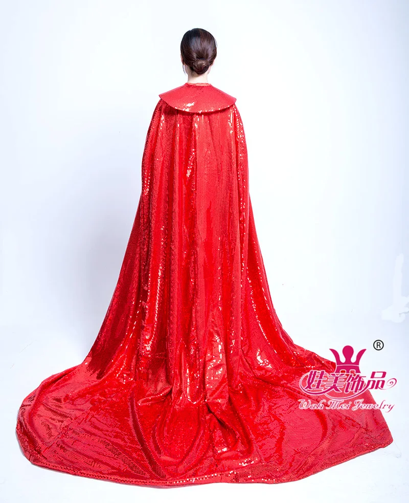 Adult Halloween sequin trailing cloak costume for beauty pageant or any performance sequin 220cm cloak costume