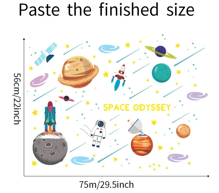 Leuchtende Weltraum-Planeten-Raketen-Wandaufkleber für Kinderzimmer, Schlafzimmer, Heimdekoration, Wandbild, Cartoon-Wohnzimmer, im Dunkeln leuchtende Aufkleber – Detail 2
