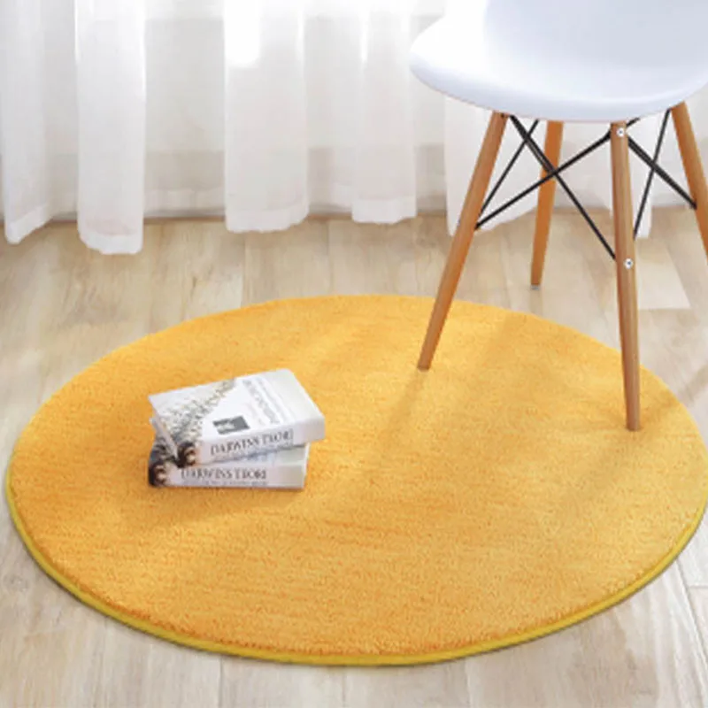 Mustard Yellow Carpet Round Rug Washable Kids Room Thick Carpet For Living Room Plush Rug Large Bedside Rug Computer Chair Mat