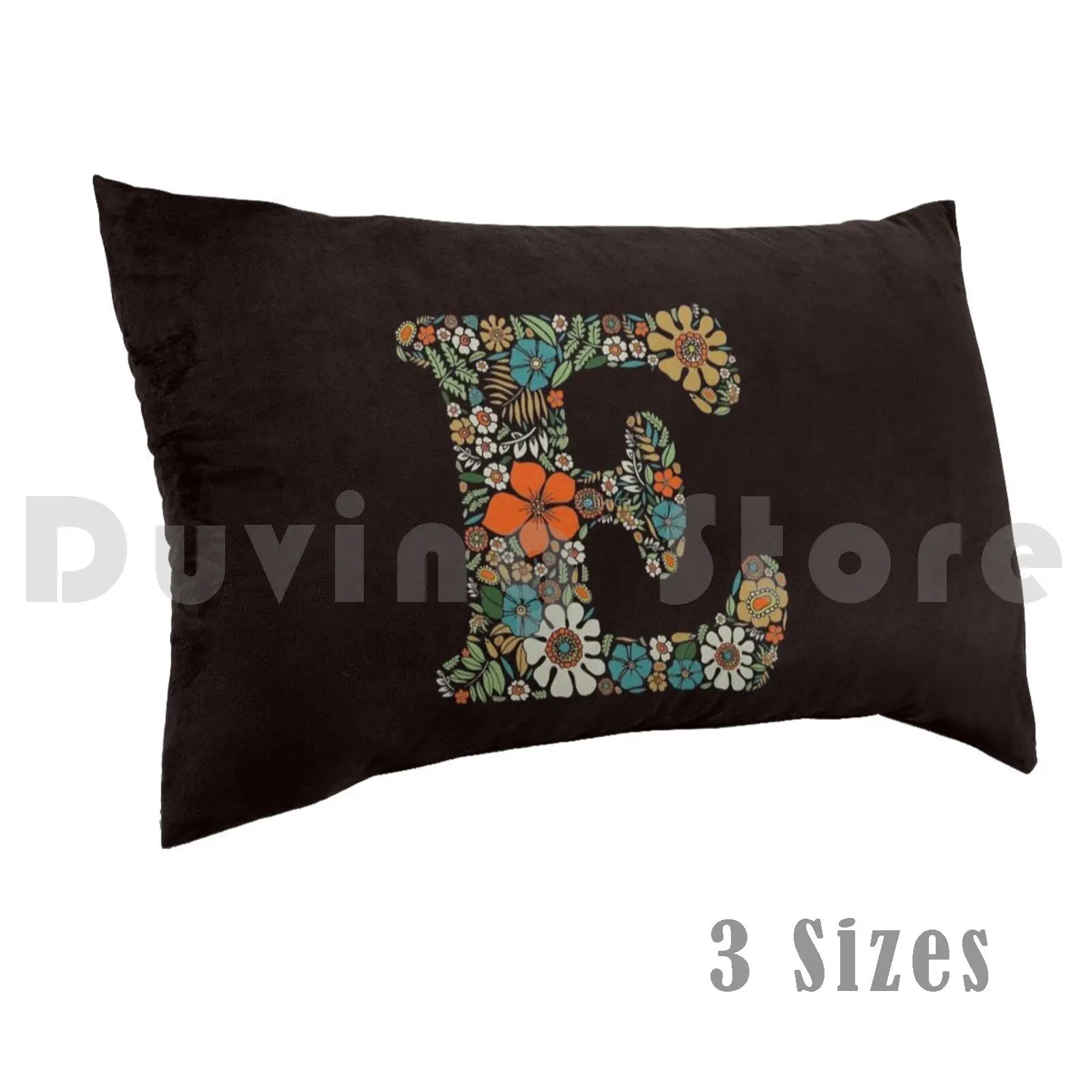 Hippie Floral Letter E Pillow Case 20*30 Inch Letter E Alphabet Monogram Retro Hippie 70s Letters Letter Initial