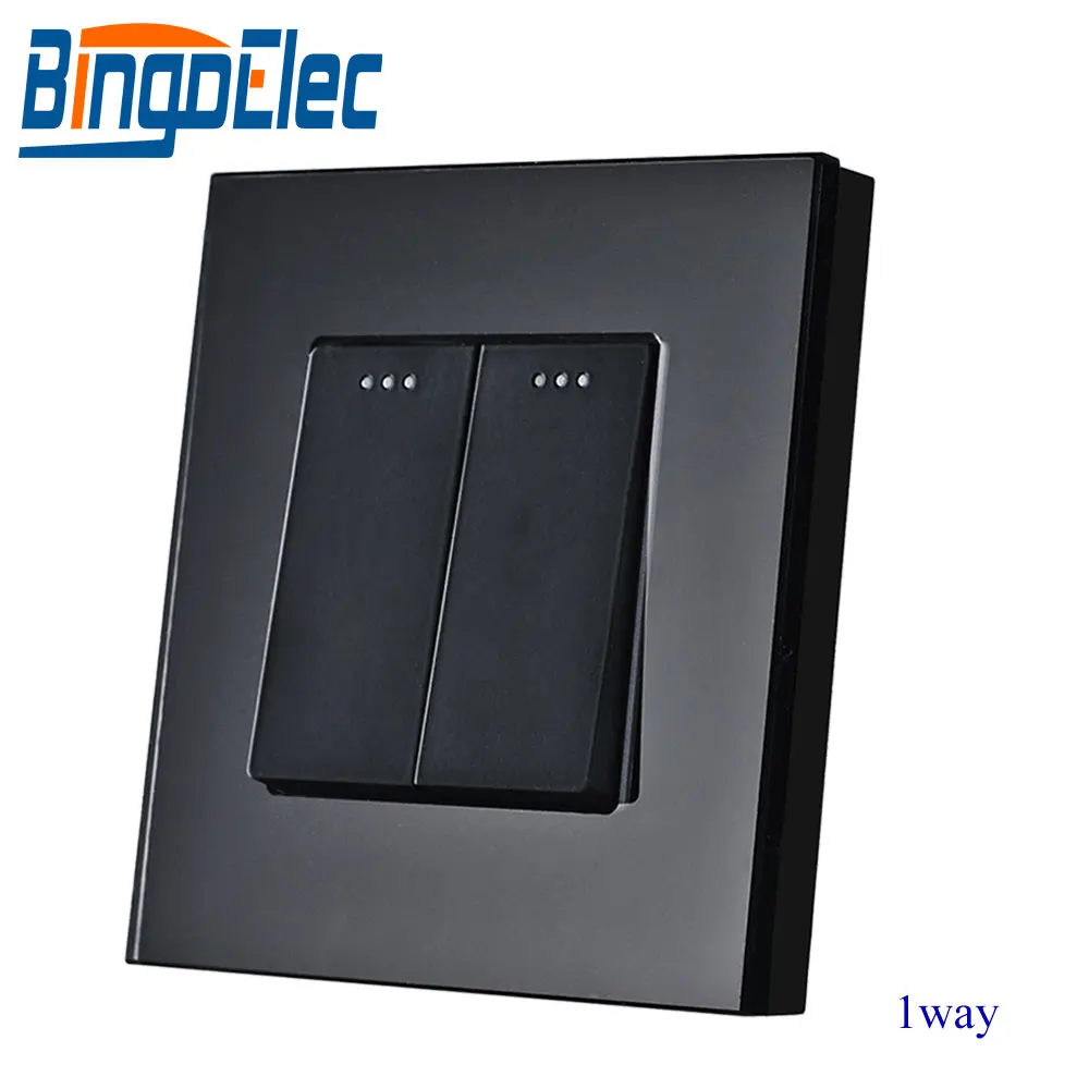 Bingoelec EU Standard Mechanical Switch 1/2 3Gang 1 Way Push Button Switch Crystal Glass Panel Wall Light Switch