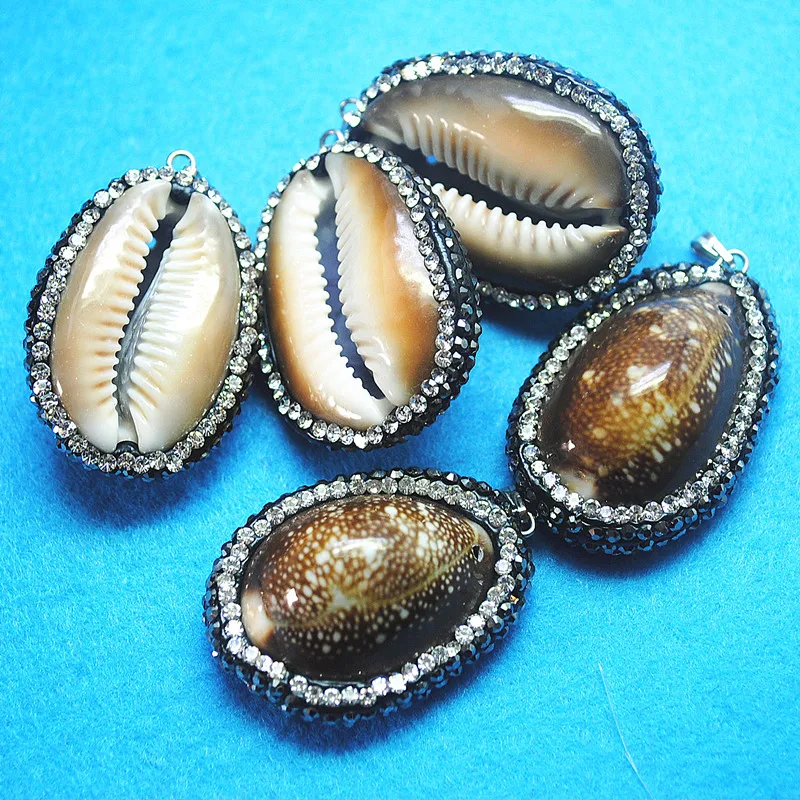 

5PCS Nature Shell Pendants With Rhinestone New Arrivals Top DIY Beads Size 28X35MM Jewelry Findings