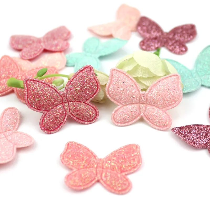 60Pcs 2.5*3 centimetri Glitters della farfalla lucido Imbottito Appliqued Per Bambino Copricapi Della Forcella FAI DA TE bastone-on Ornamento