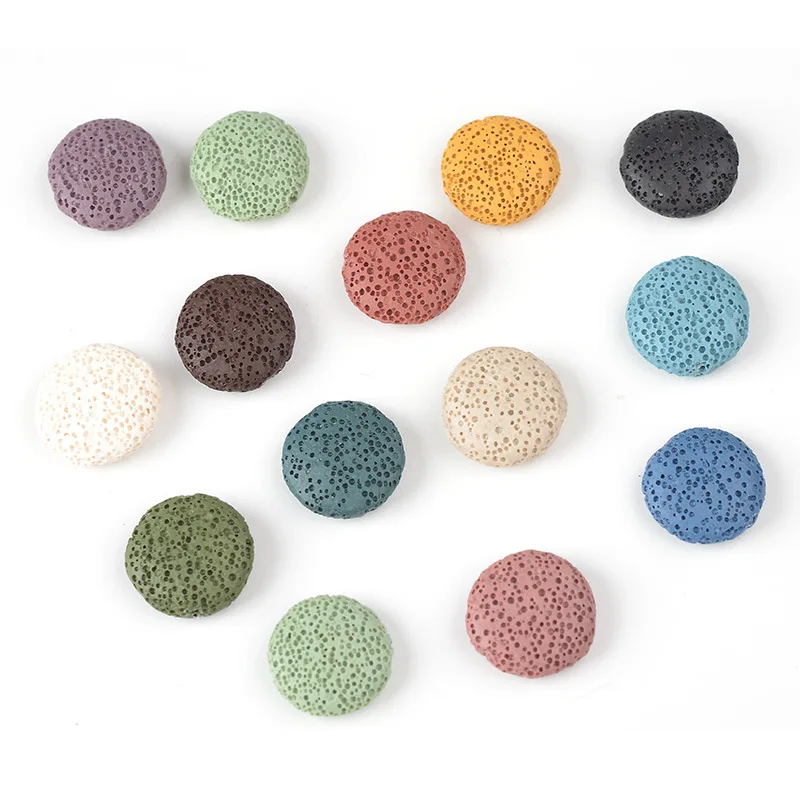 12mm 20mm Colorful Flat Natural Round Lava Beads Volcanic Rock Loose Spacer Beads Jewelry Earrings Necklace Making DIY Bracelet
