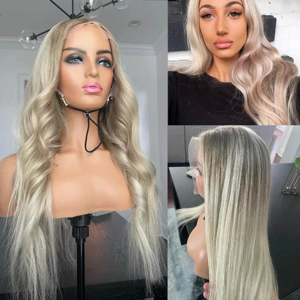 

Ashy Blonde Full Lace Human Hair Wigs Natural Wave Ombre Human Hair Wigs with Baby Hair 13x4/13x6 PrePlucked Lace Front Wig 150%