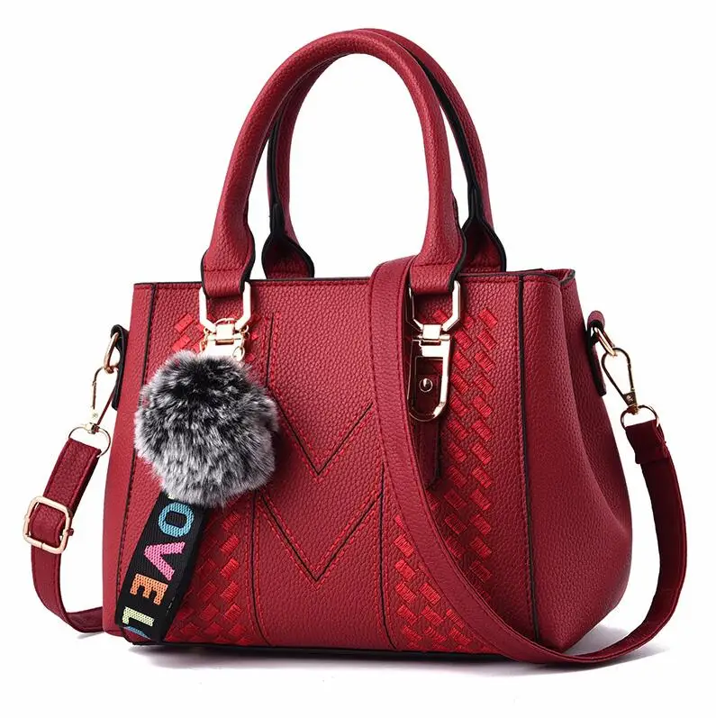 Borduren Messenger Bags Dames Leren handtassen Tassen voor dames Sac a Main Dames haarbal handtas