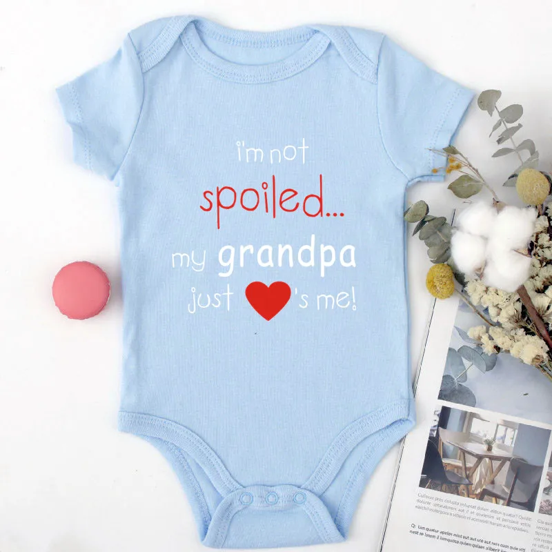 I\'m Not Spoiled My Grandpa Just Love\'s Me Funny Text Print Baby Girl Clothes Funny Newborn Baby Romper Cotton Boy Bodysuit