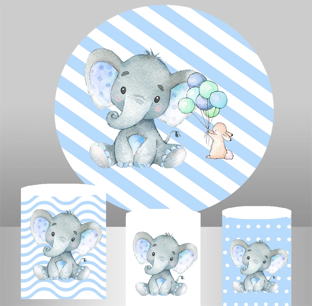 Round circle background  baby shower pin blue stripes elephant backdrop girl boy birthday party decor candy table fabric  YY-266